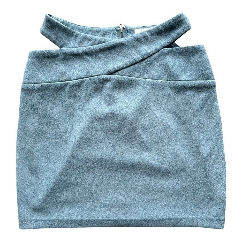 Luxxel Womens Mini Skirt Faux Suede Cut-Outs Blue Solid S